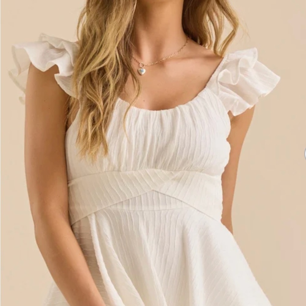 Altar'd State White Ruffle Sleeve Mini Dress